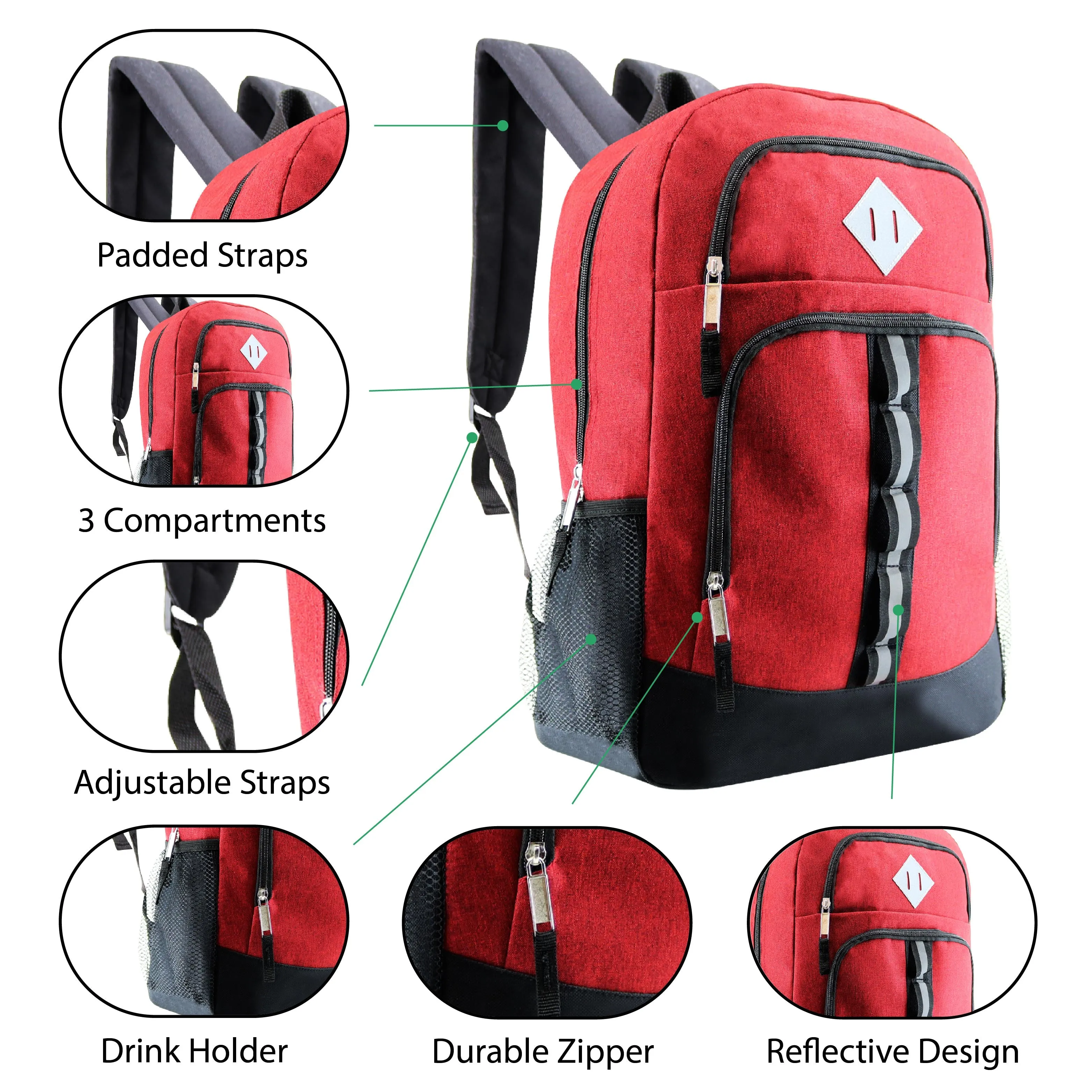 18" Deluxe Wholesale Backpack in 6 Colors - Bulk Case of 24