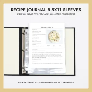 8.5x11 Recipe Journal Sheet Protectors (for 8.5 x 11 Documents) Set Of 10