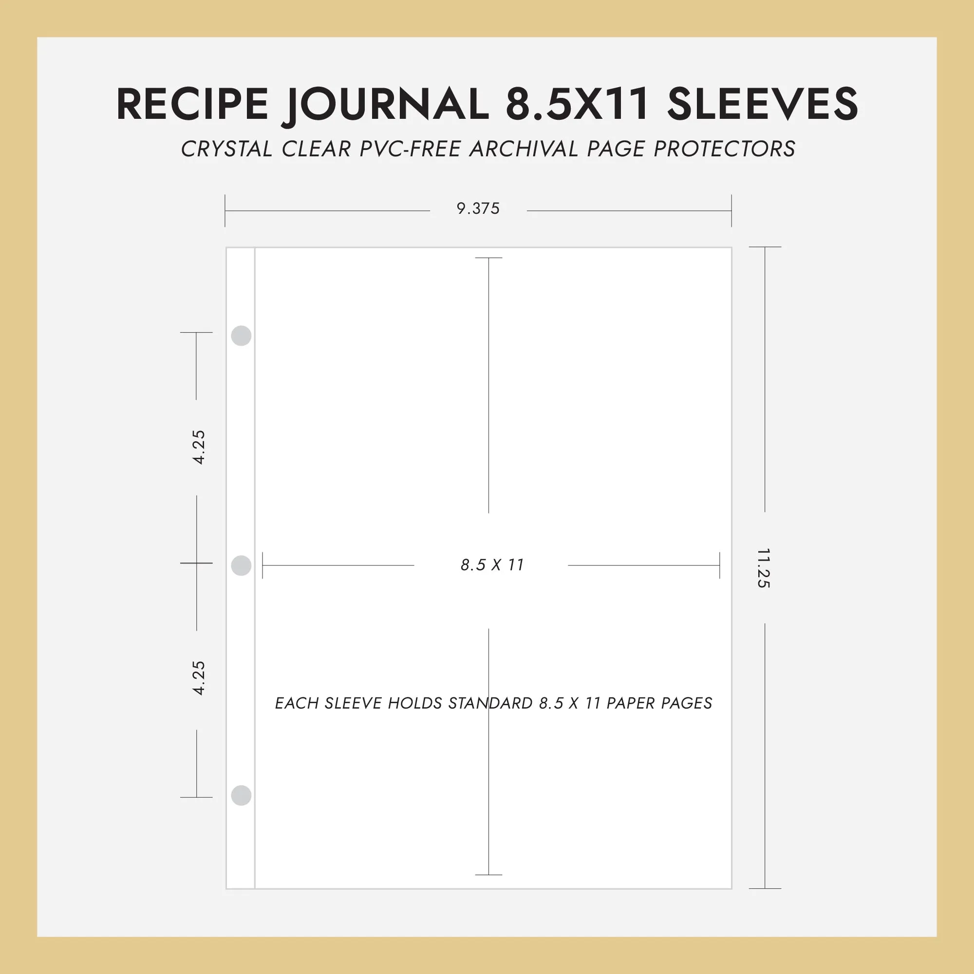 8.5x11 Recipe Journal Sheet Protectors (for 8.5 x 11 Documents) Set Of 10