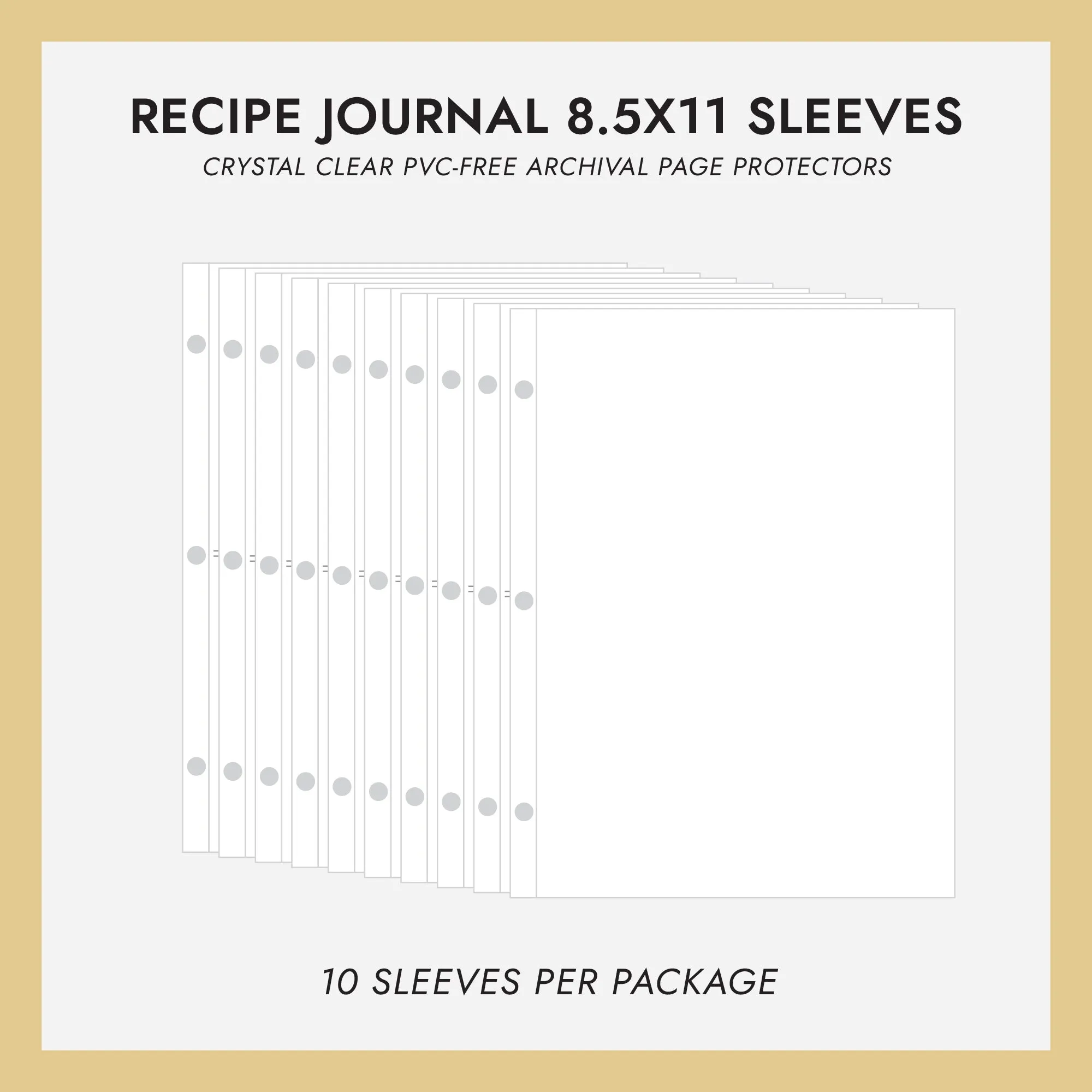 8.5x11 Recipe Journal Sheet Protectors (for 8.5 x 11 Documents) Set Of 10