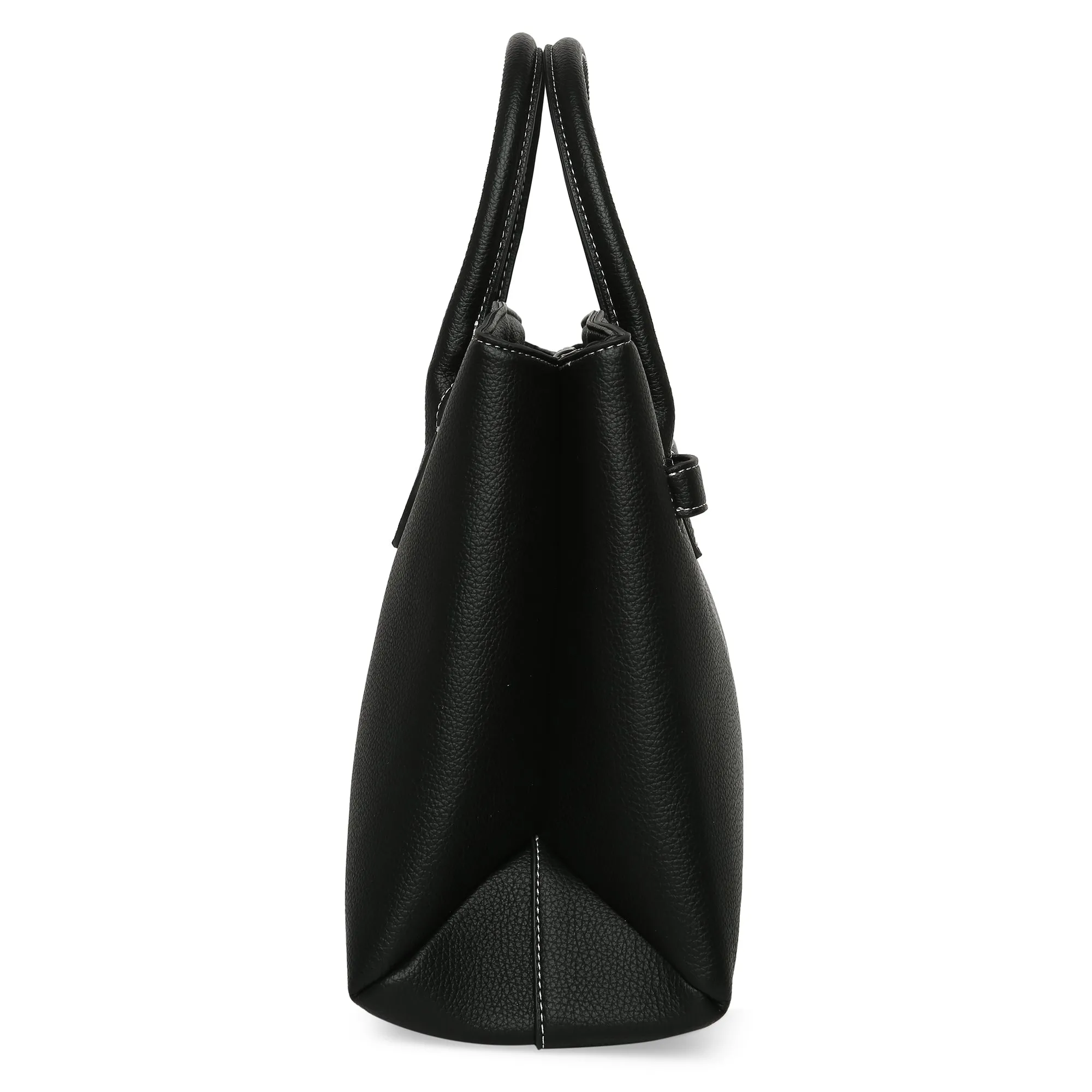 Accessorize London Women's Faux Leather Black Contrast Stitch Handheld Tote Bag