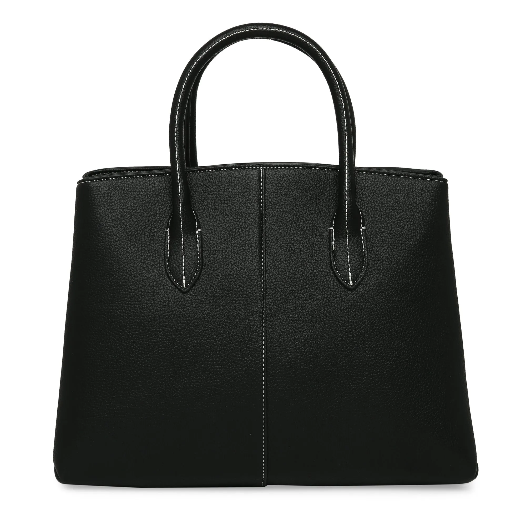 Accessorize London Women's Faux Leather Black Contrast Stitch Handheld Tote Bag