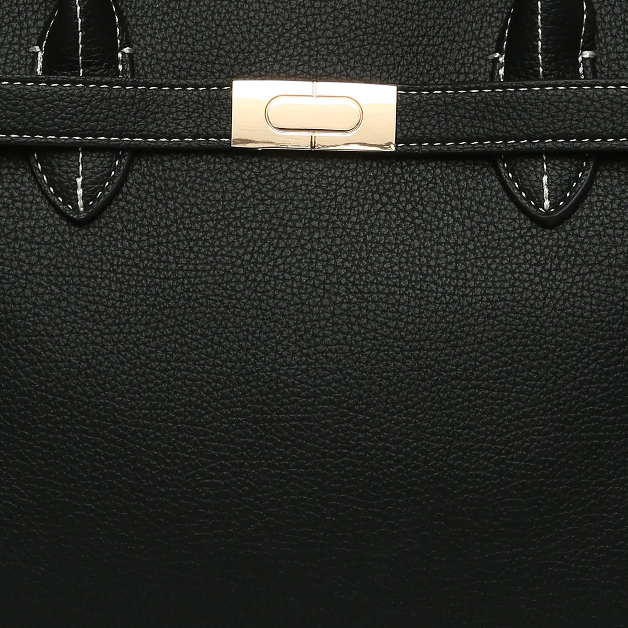 Accessorize London Women's Faux Leather Black Contrast Stitch Handheld Tote Bag