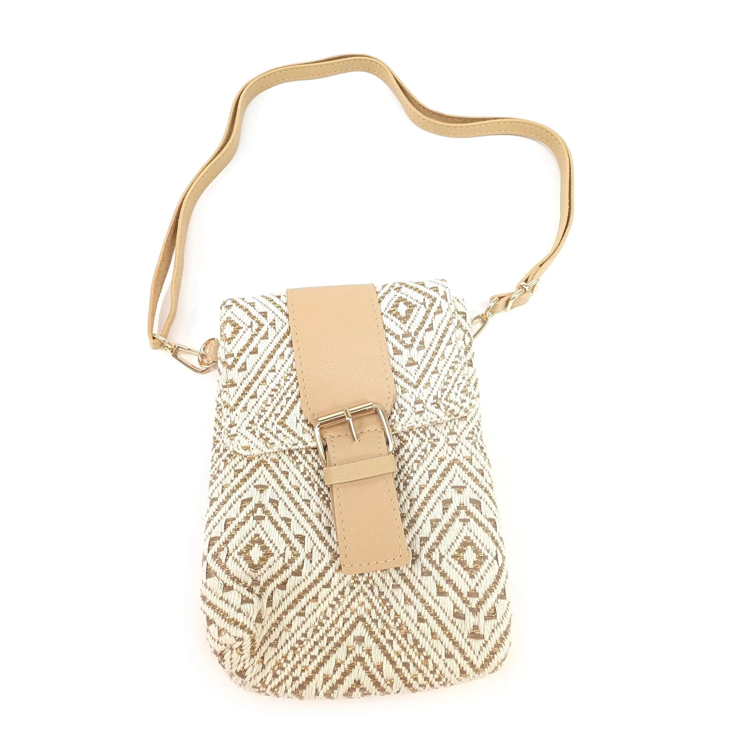 Aztec Buckle Crossbody Bag - Golden Oatmal