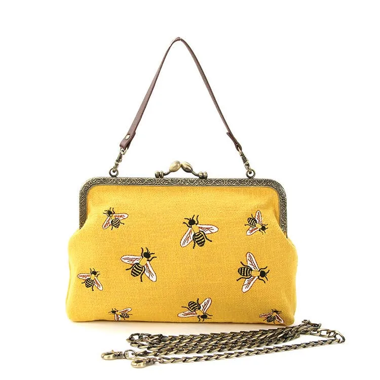 Bees Kisslock Bag: Yellow