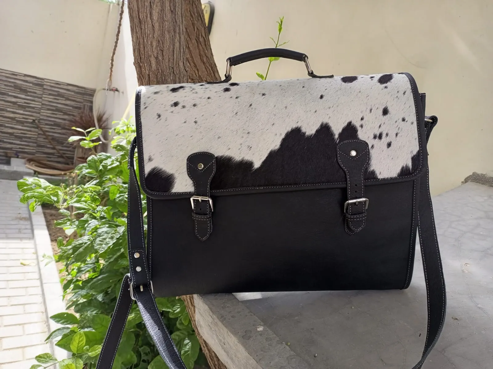 Black Cowhide Laptop Bag Leather Large Laptop Bag