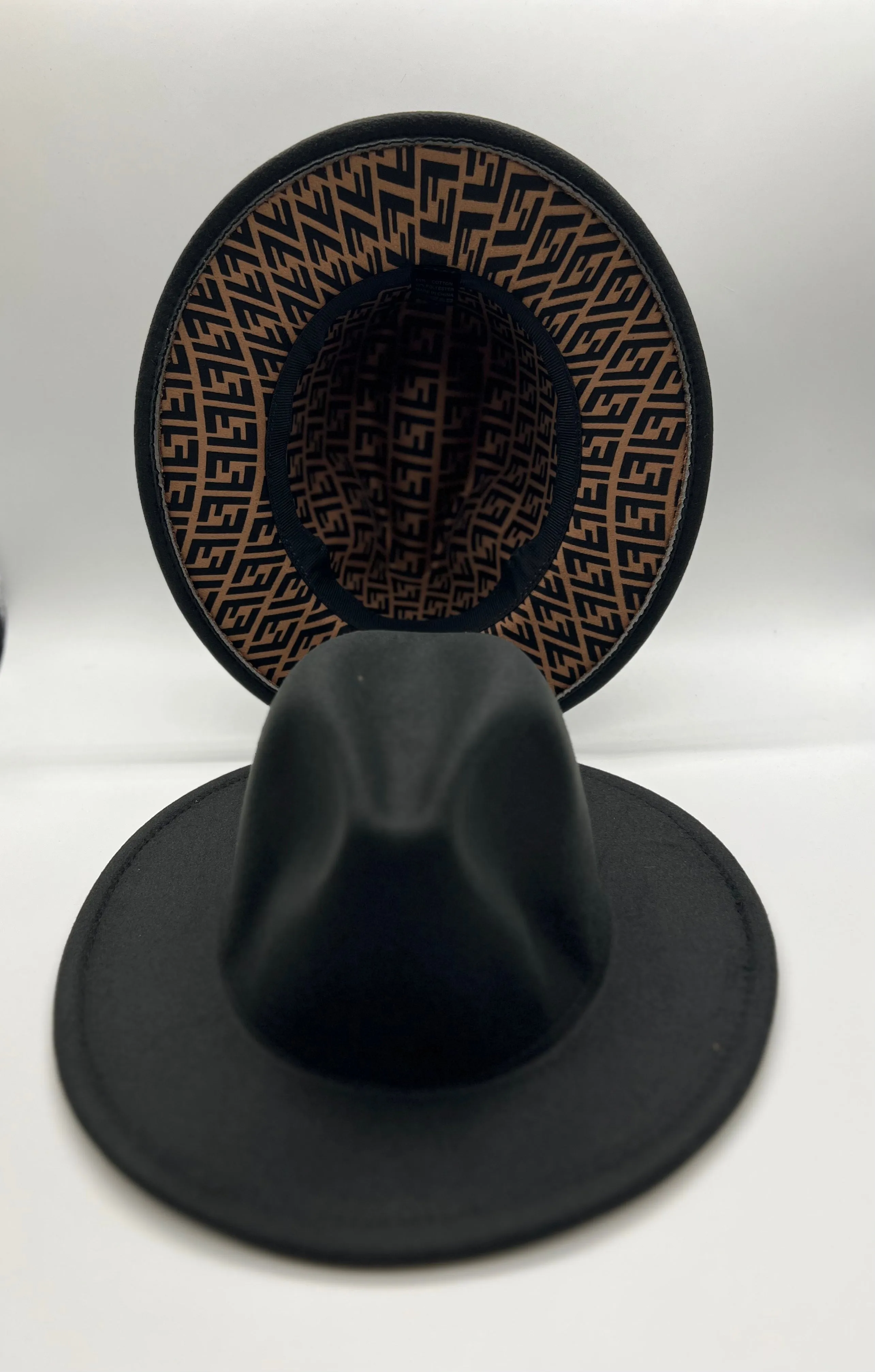 Black Fedora Hat with F Camel  Bottom