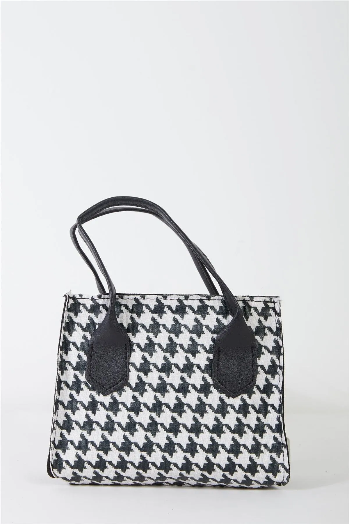 Black White Houndstooth Print Small Handbag