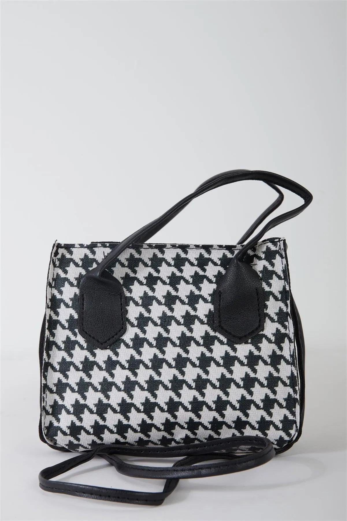 Black White Houndstooth Print Small Handbag