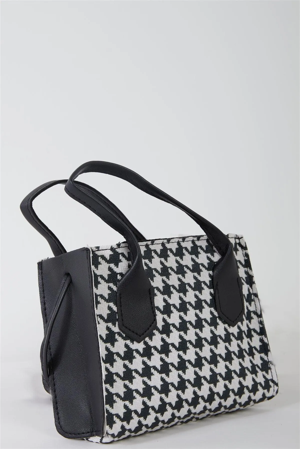 Black White Houndstooth Print Small Handbag