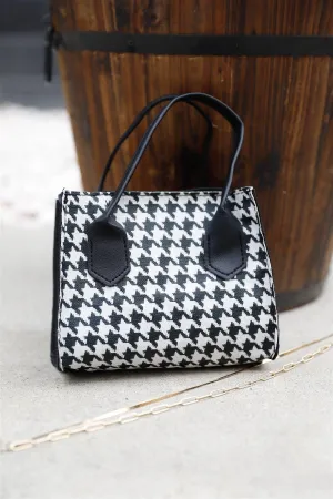 Black White Houndstooth Print Small Handbag