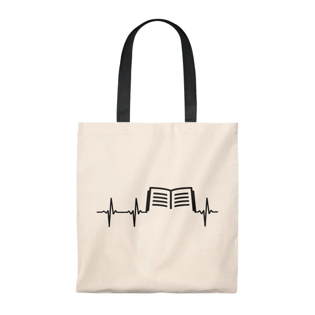 Book Heartbeat Canvas Tote Bag - Vintage style