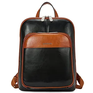 BOSTANTEN Genuine Leather Backpack Purse Casual College Travel Bags for Women Brown with apricot