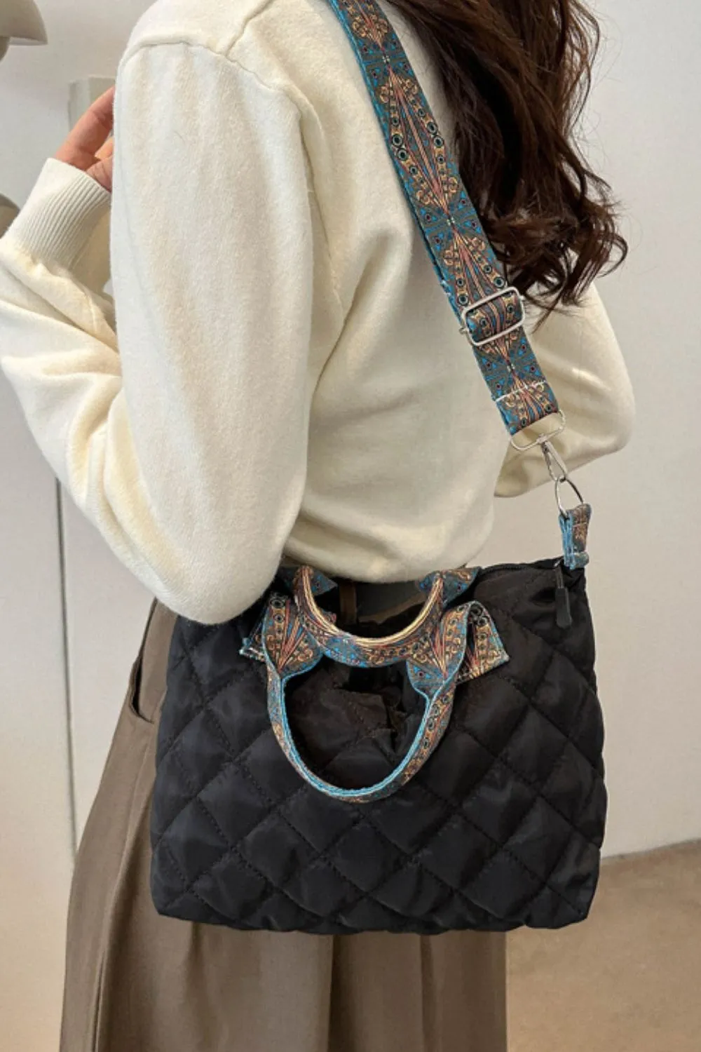 Bubble Textured Printed Strap Handbag