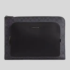 COACH Ethan Portfolio In Signature Canvas Charcoal/Black RS-CW363