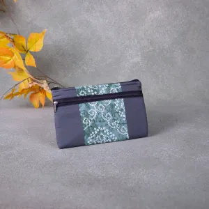 Cotton Multizip Purse Grey with Green Bandhani Design.