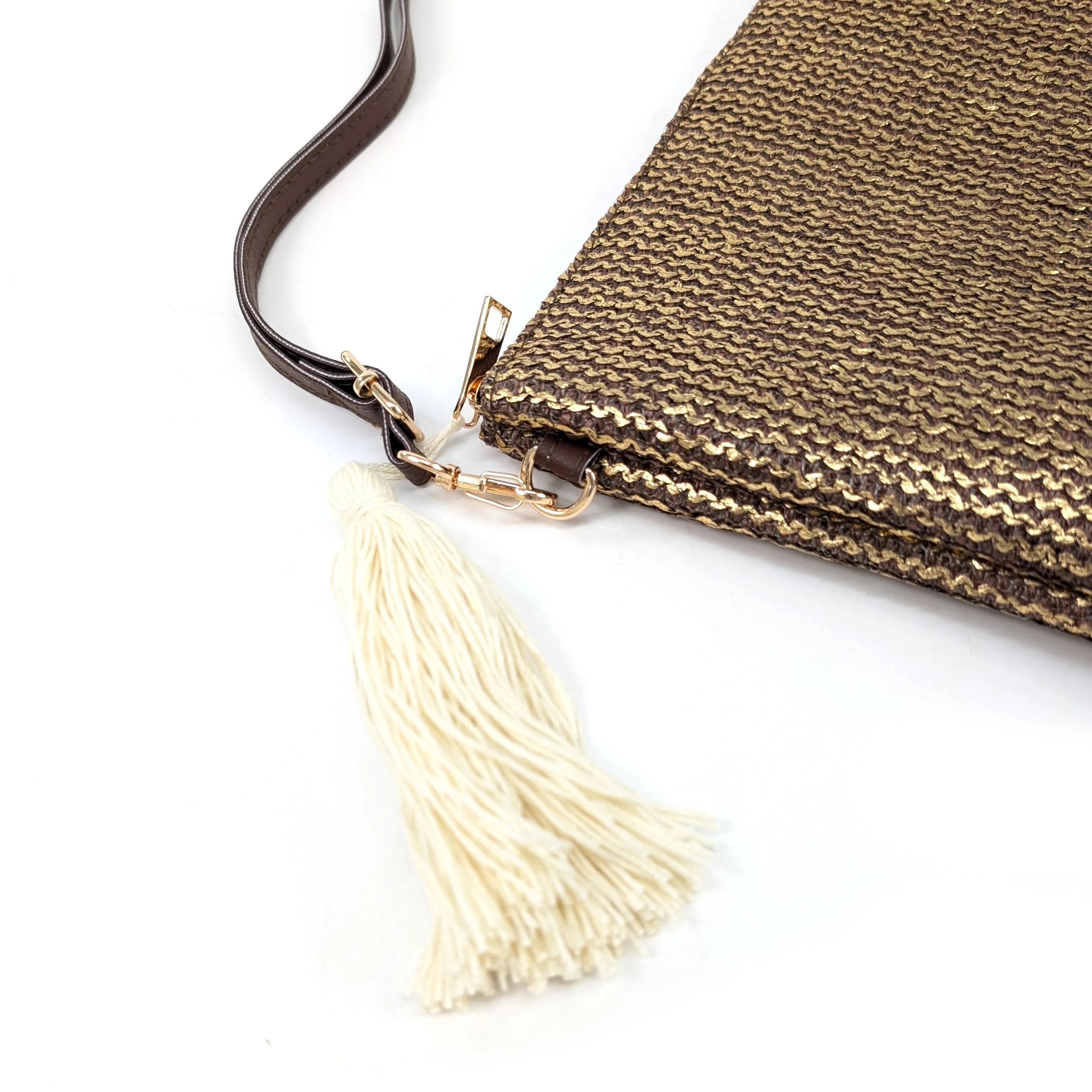 Glitzy Clutch Bag with Tassel - Chocolate