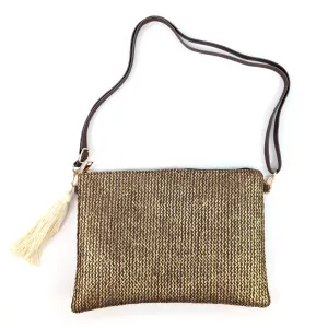 Glitzy Clutch Bag with Tassel - Chocolate