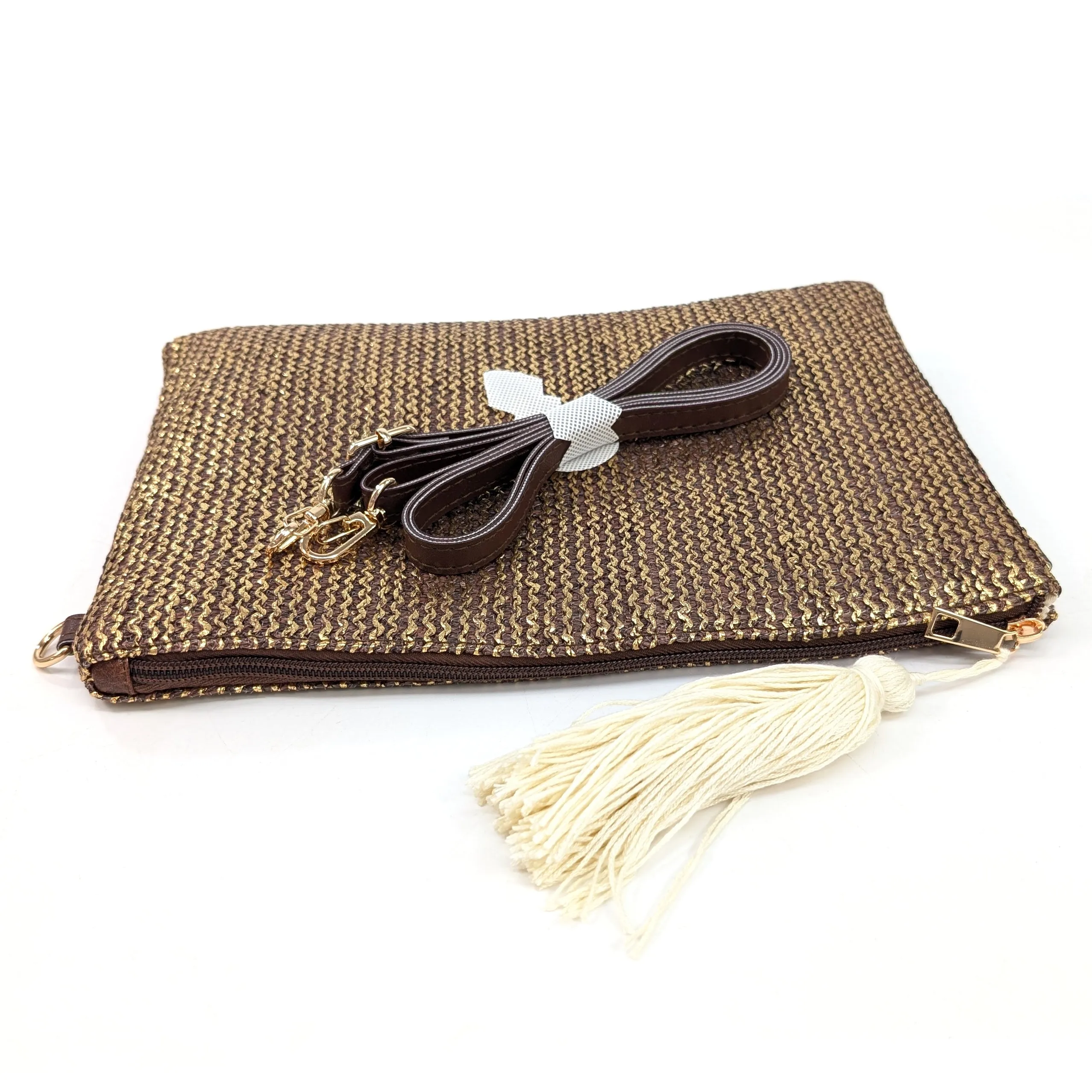 Glitzy Clutch Bag with Tassel - Chocolate