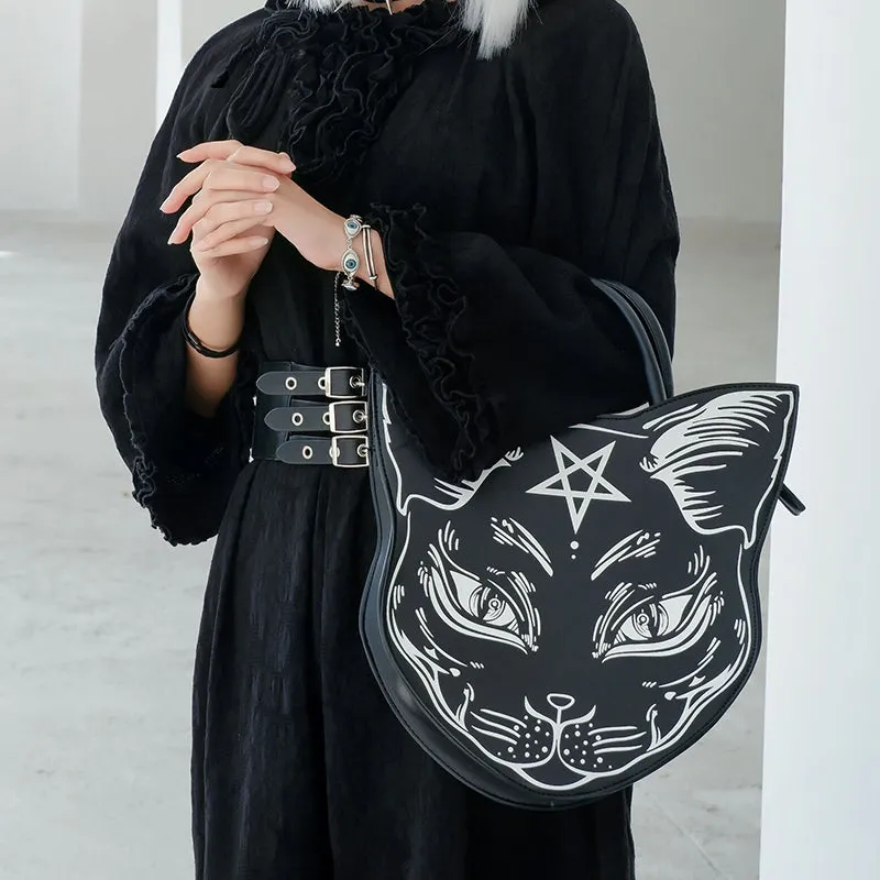 Gothic Top Handle Pentacle Punk Cat Style Fashion Bag