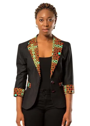 Hadja Women Workwear African Print Blazer - Black / Red