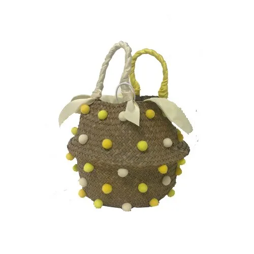 Hand-sewn Rhinestone Embellished Straw Bag