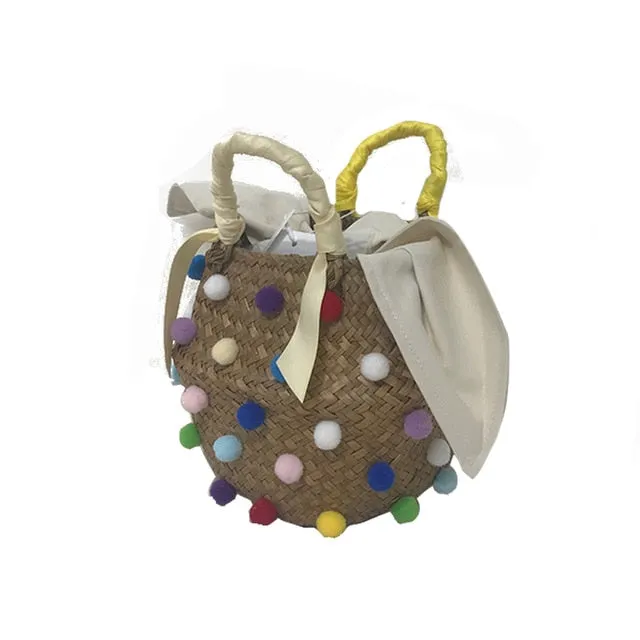 Hand-sewn Rhinestone Embellished Straw Bag