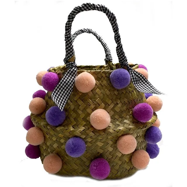 Hand-sewn Rhinestone Embellished Straw Bag