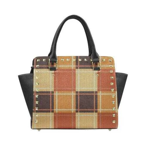 Handbags, Brown Checker Rivet Style Top-Handle Bag