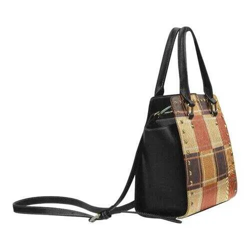 Handbags, Brown Checker Rivet Style Top-Handle Bag