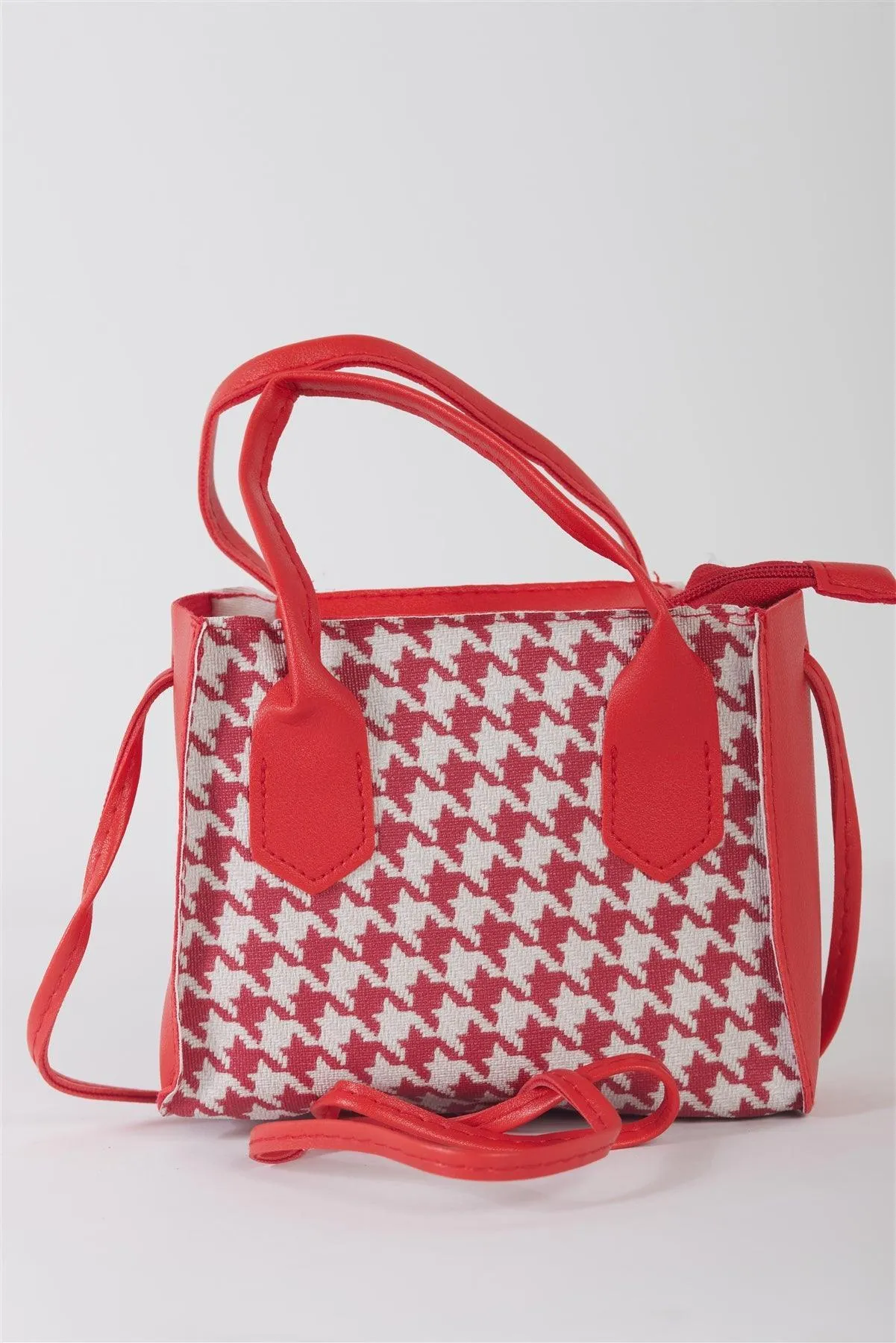 Houndstooth Print Two Handles Small Mini Handbag