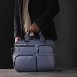 Jacob | Leather Briefcase For Men | 100% Genuine Leather | For Office | Colour: Blue & Grey