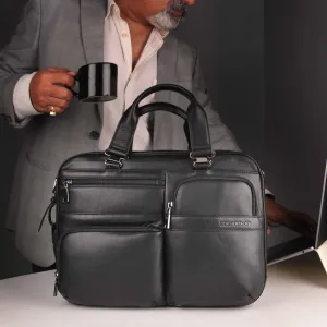 Jacob | Leather Briefcase For Men | 100% Genuine Leather | For Office Use | Colour: Black & Brown