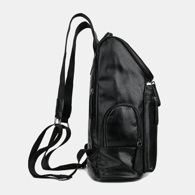 Men PU Leather Lightweight Waterproof Multi-pocket Backpack Retro 14 Inch Laptop Bag Shoulder Student