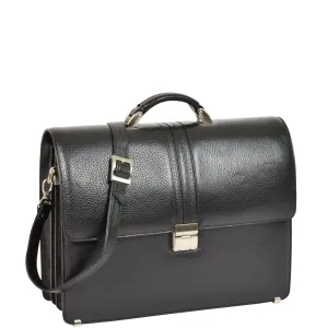 Mens Leather Briefcase Italian Cowhide Business Office Laptop Satchel Bag A317 Black