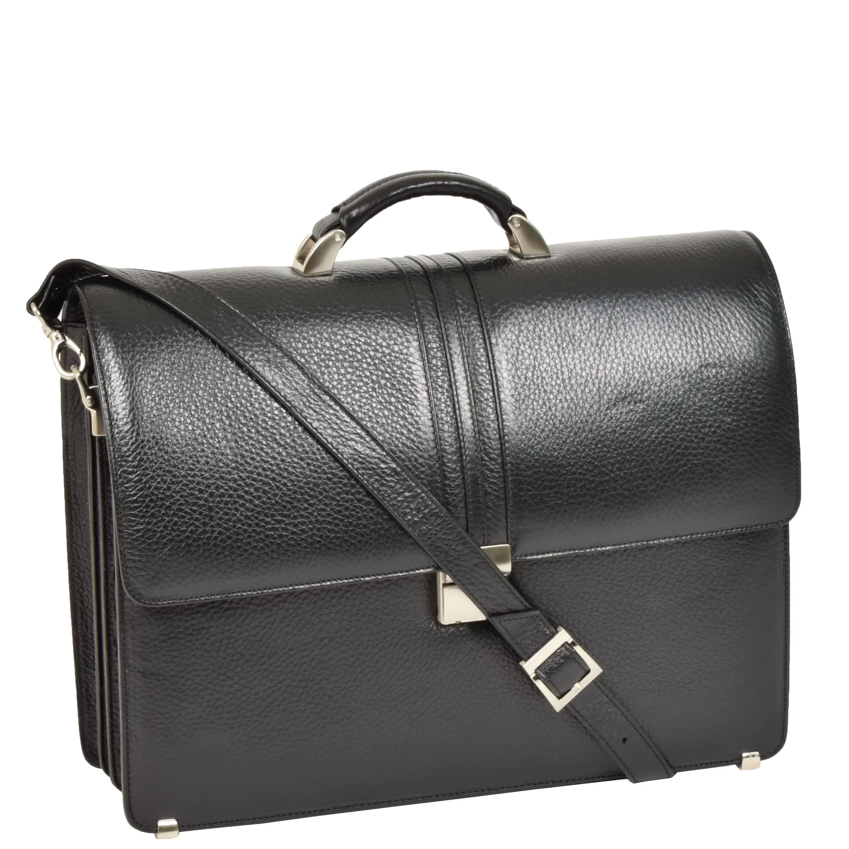 Mens Leather Briefcase Italian Cowhide Business Office Laptop Satchel Bag A317 Black