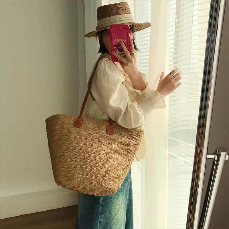 Mori Style Shoulder Bag Casual Vacation Photo Shoot Straw Bag