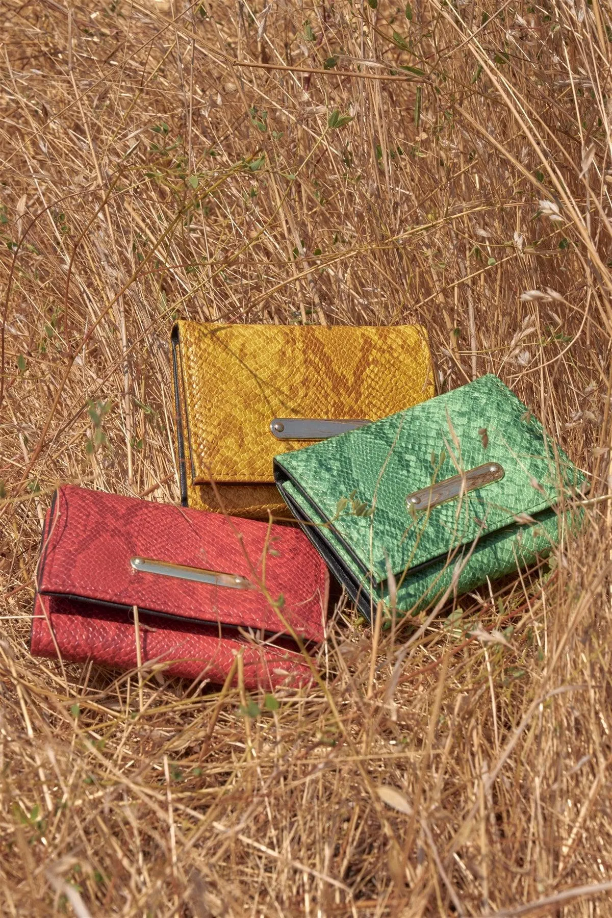 Mustard Yellow Snake Skin Retro Three Way Mini Wallet