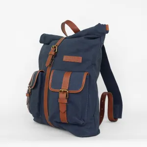 Navy Waxed Canvas Roll Top Rucksack Backpack - Stylish and Rugged