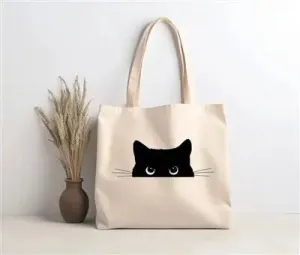 Peeking Cat Lightweight Canvas Tote