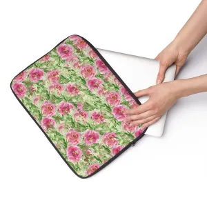 Pink Rose Floral Print 12', 13", 14" Floral Laptop Sleeve - Designed   Made in the USA