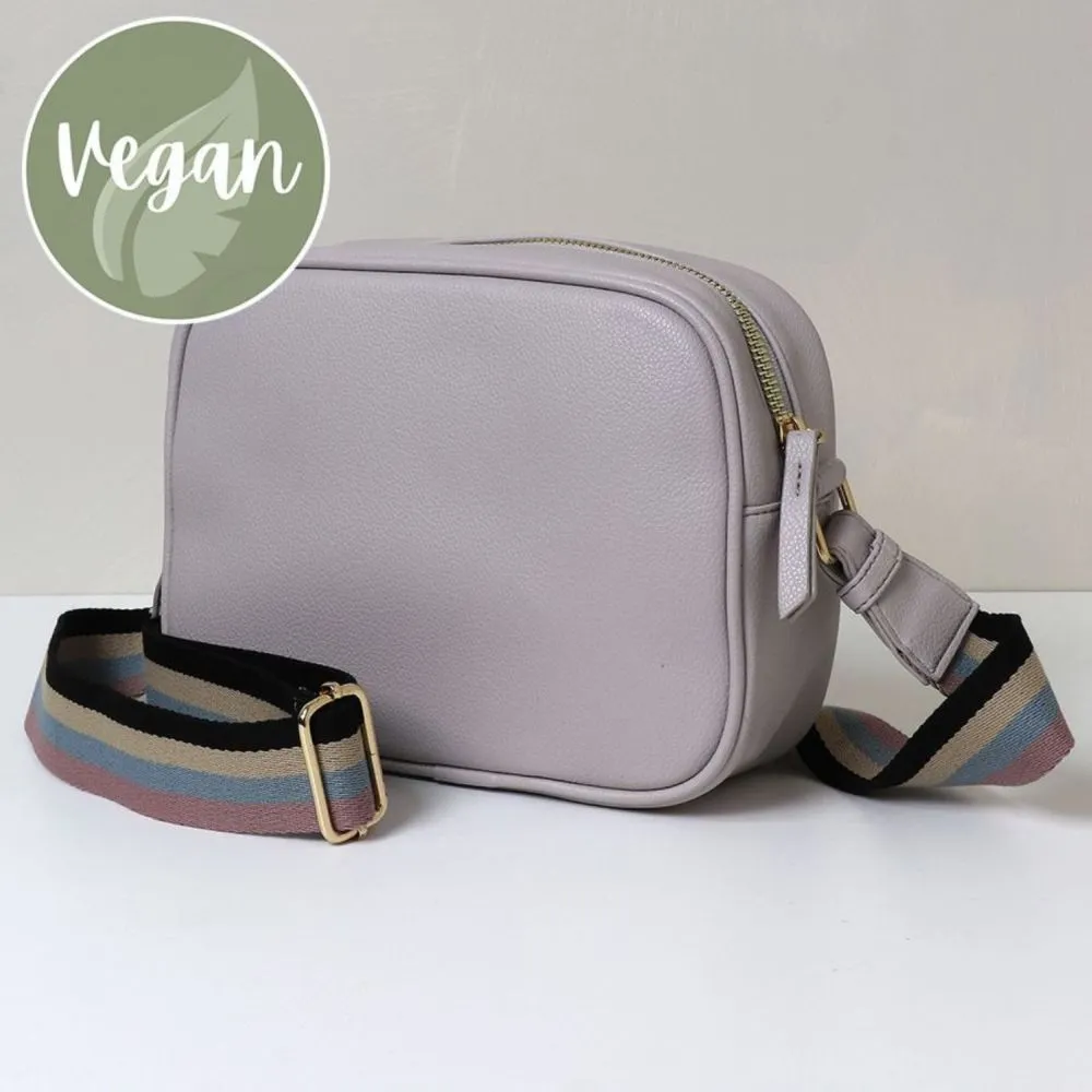 POM Pink/Grey Vegan Leather Camera Bag With Stripe Strap