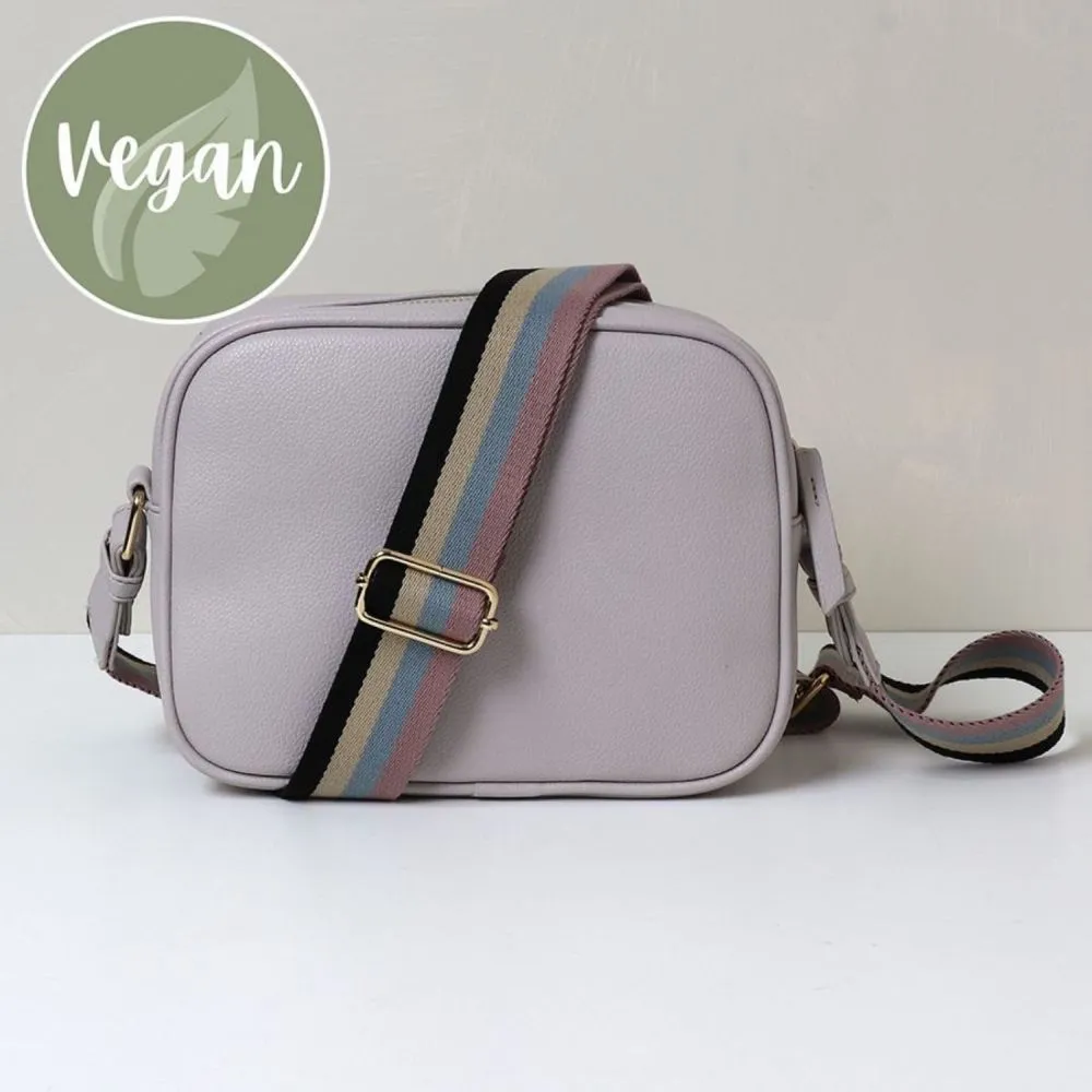 POM Pink/Grey Vegan Leather Camera Bag With Stripe Strap