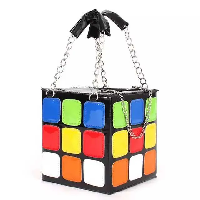 "Puzzling" Multicolored Cube Shaped Purse