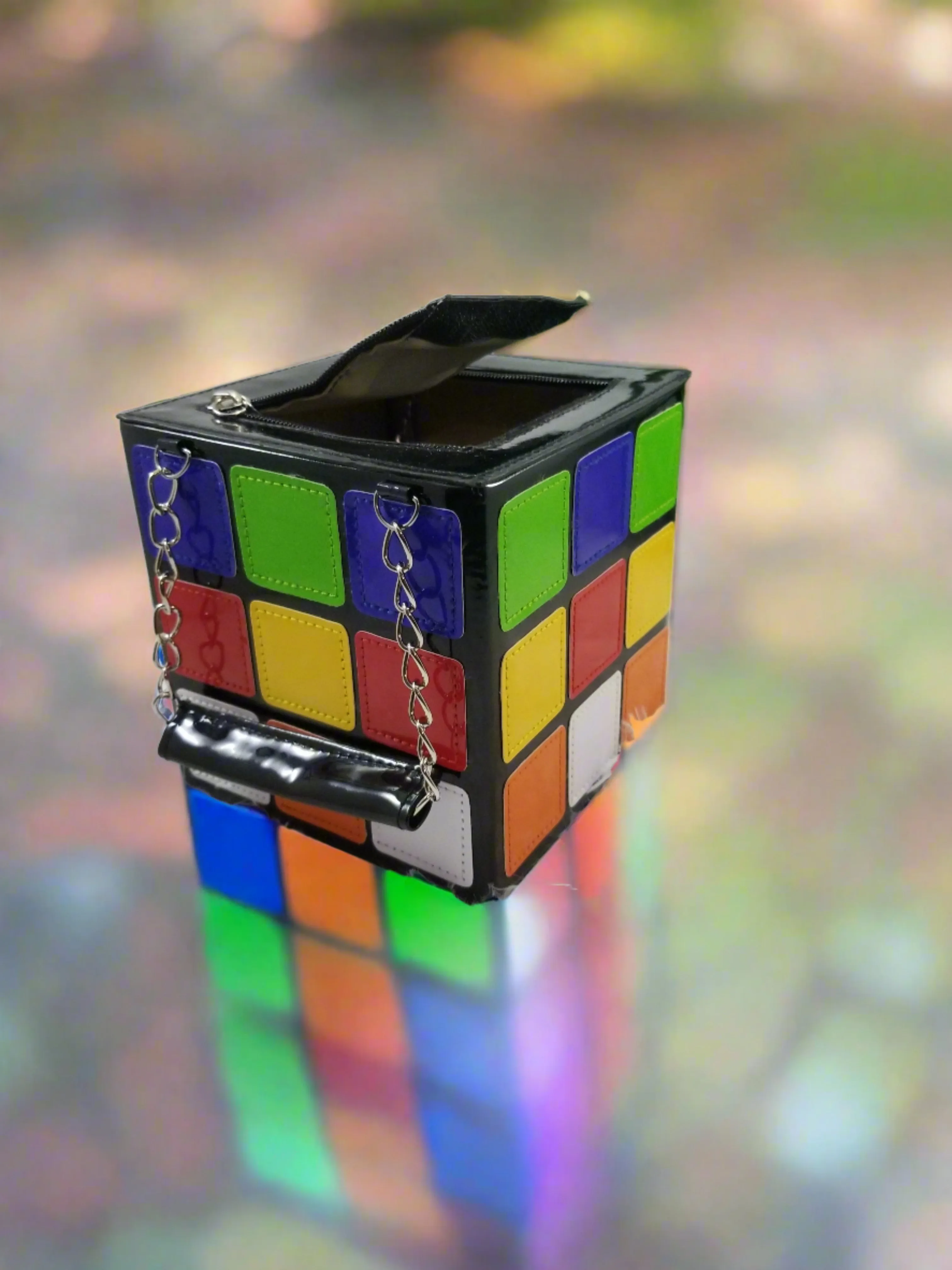 "Puzzling" Multicolored Cube Shaped Purse