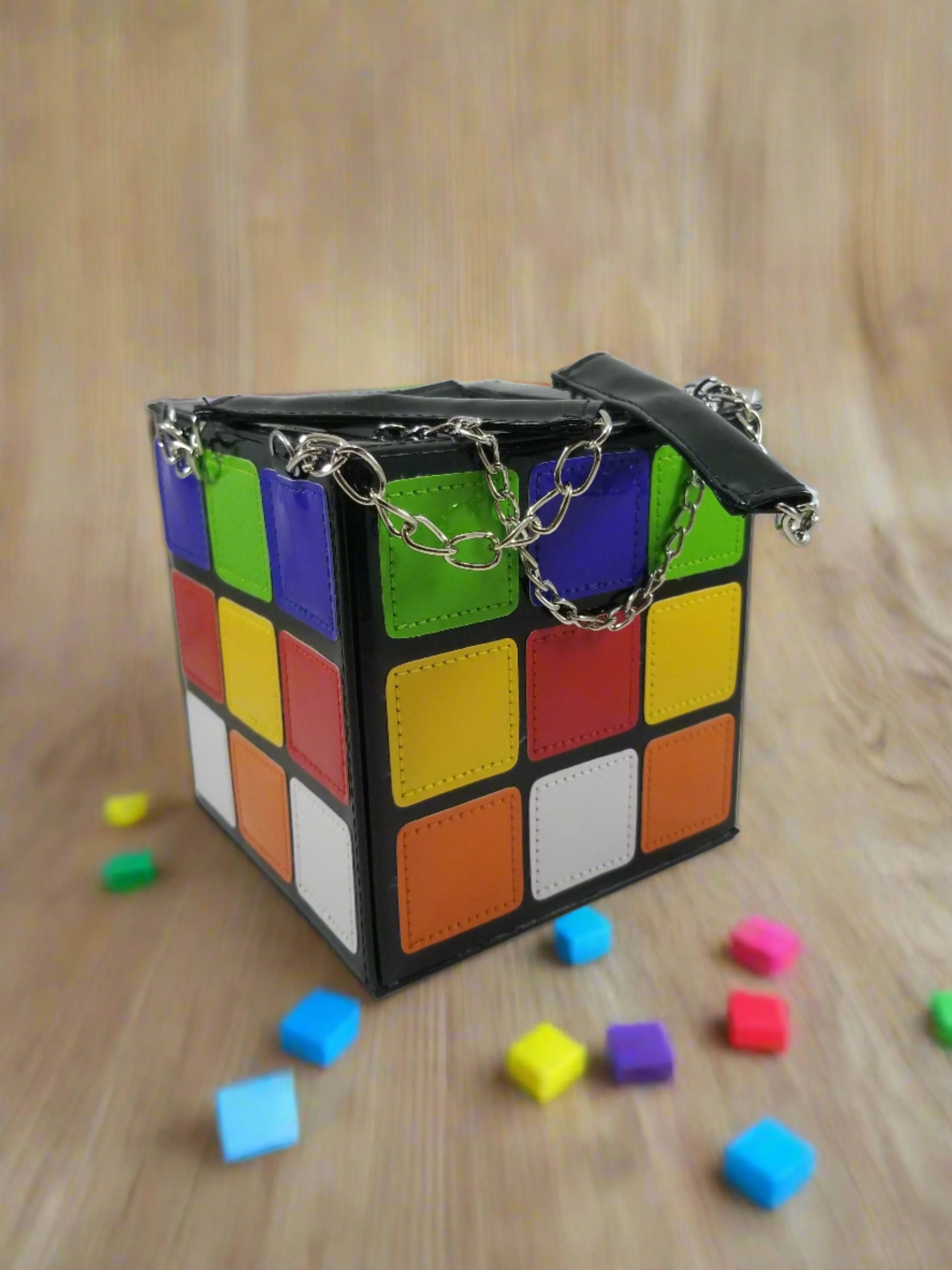 "Puzzling" Multicolored Cube Shaped Purse