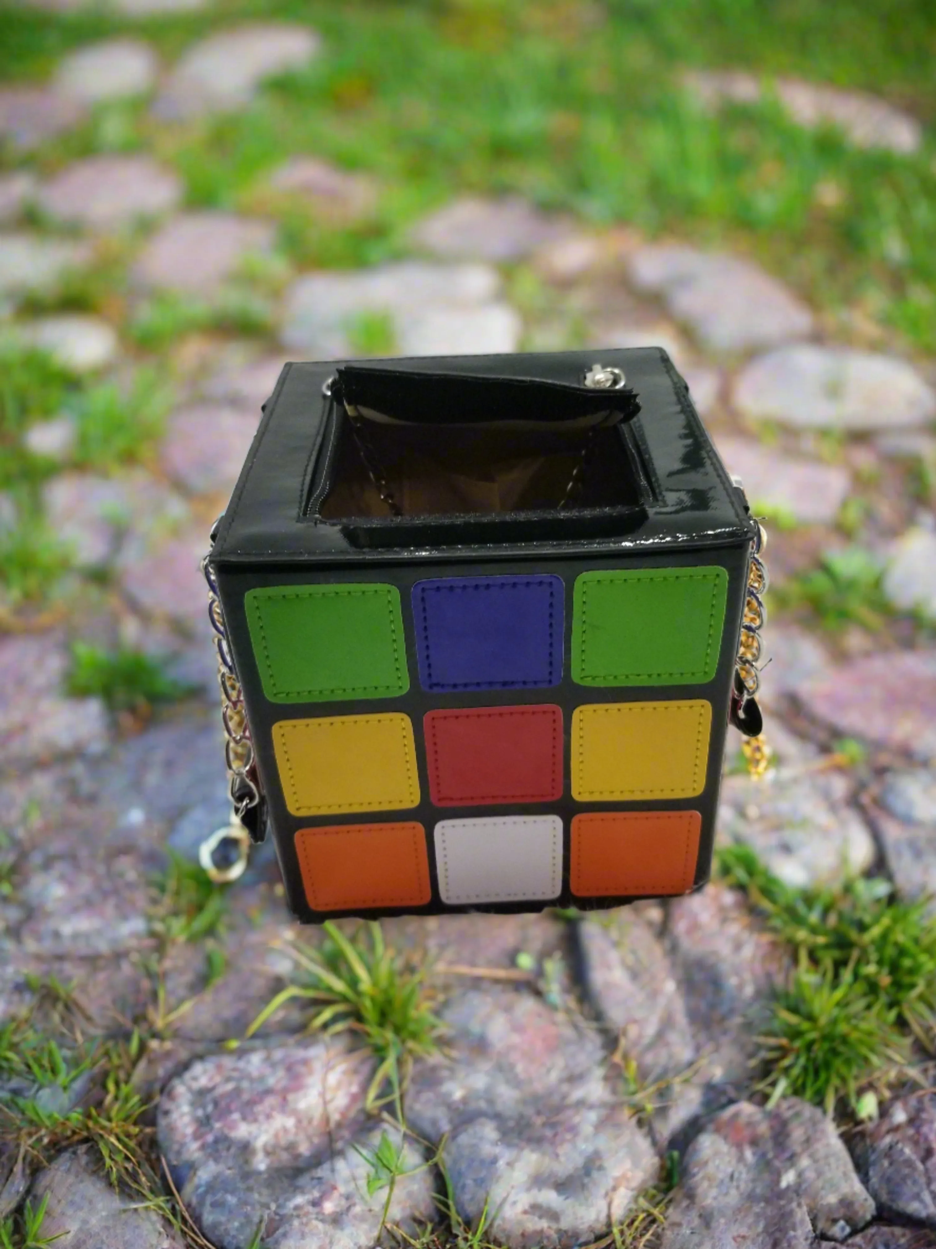 "Puzzling" Multicolored Cube Shaped Purse