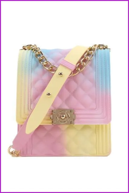 Rainbow Vertical Rhombic Bag Diagonal Bag Chain Jelly Bag F644