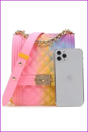 Rainbow Vertical Rhombic Bag Diagonal Bag Chain Jelly Bag F644