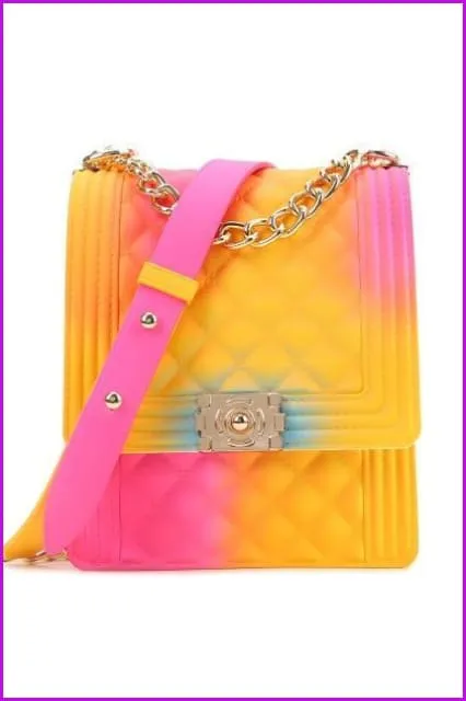 Rainbow Vertical Rhombic Bag Diagonal Bag Chain Jelly Bag F644